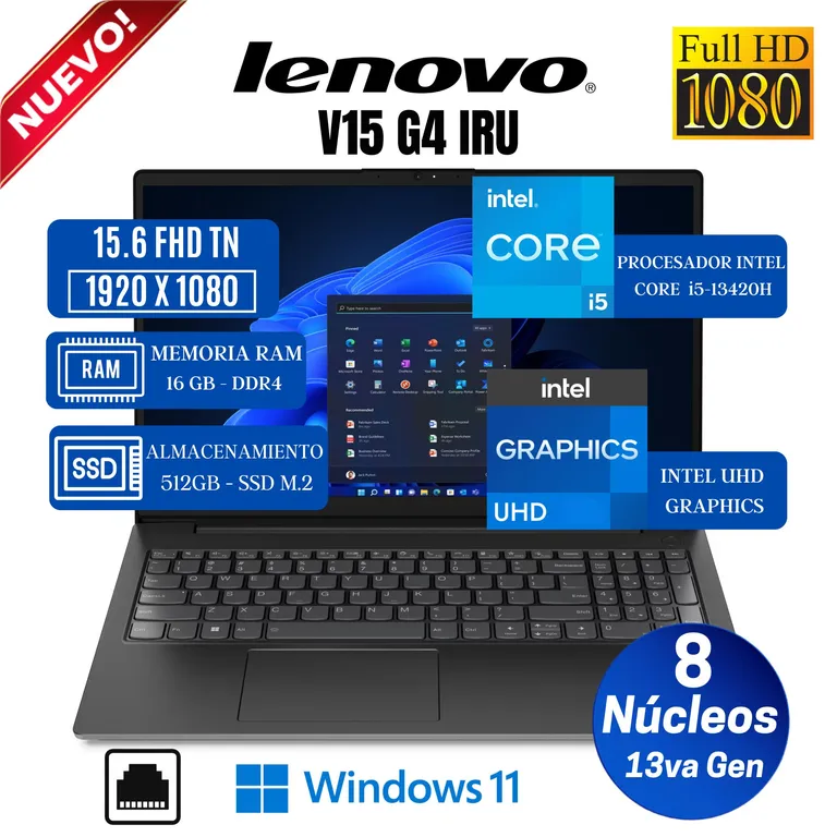 Laptop V15 G4 IRU 15.6" FHD TN, Core i5-13420H, 13va Gen, Ram 16GB, Ssd 512GB, Win 11