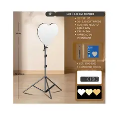 GENERICO - LUZ LED CORAZON 13" + TRIPODE 2.10 METRO + CONTROL REMOTO
