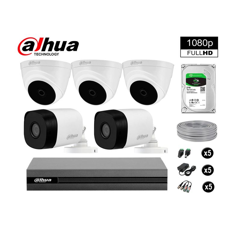 CÁMARAS SEGURIDAD KIT 5 FULL HD 1080P + DISCO 2TB COMPLETO