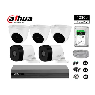 DAHUA - CÁMARAS SEGURIDAD KIT 5 FULL HD 1080P + DISCO 2TB COMPLETO