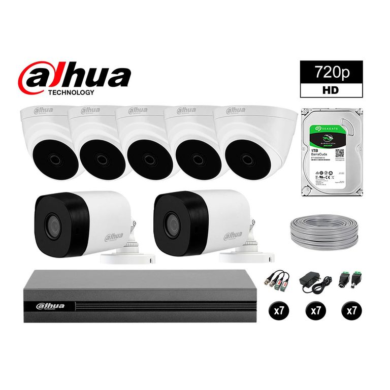 CÁMARAS SEGURIDAD KIT 7 HD 720P + DISCO 1TB COMPLETO
