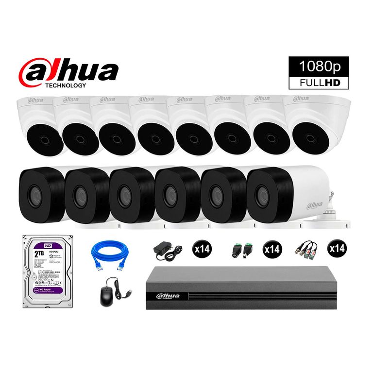 CÁMARAS SEGURIDAD KIT 14 FULL HD 1080P + DISCO 2TB HDMI