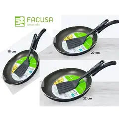 FACUSA - Set de Sartenes 22cm ,20 cm y 18 cm C/ Espatulas