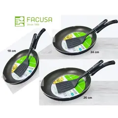 FACUSA - Set de Sartenes 26cm ,24 cm y 18 cm C/ Espatulas