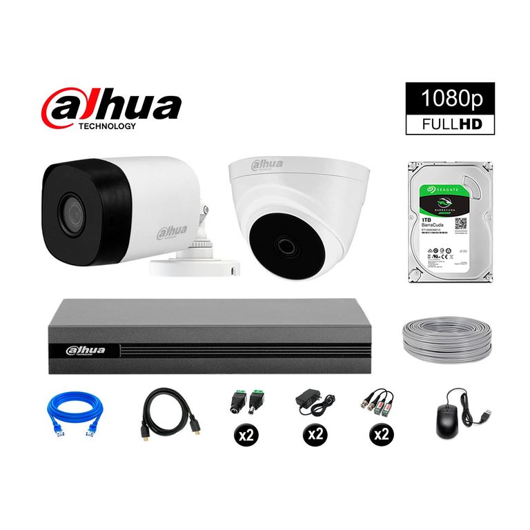 CÁMARAS SEGURIDAD KIT 2 FULL HD 1080P + DISCO 1TB COMPLETO