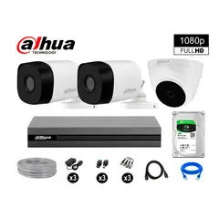 DAHUA - CÁMARAS SEGURIDAD KIT 3 FULL HD 1080P + DISCO 1TB COMPLETO