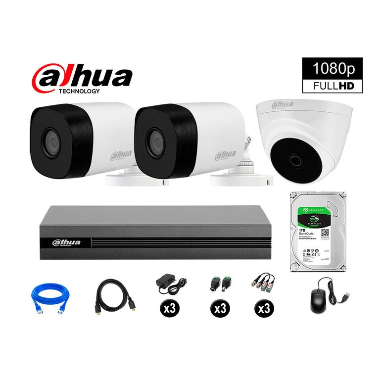 CÁMARAS SEGURIDAD KIT 3 FULL HD 1080P + DISCO 1TB HDMI
