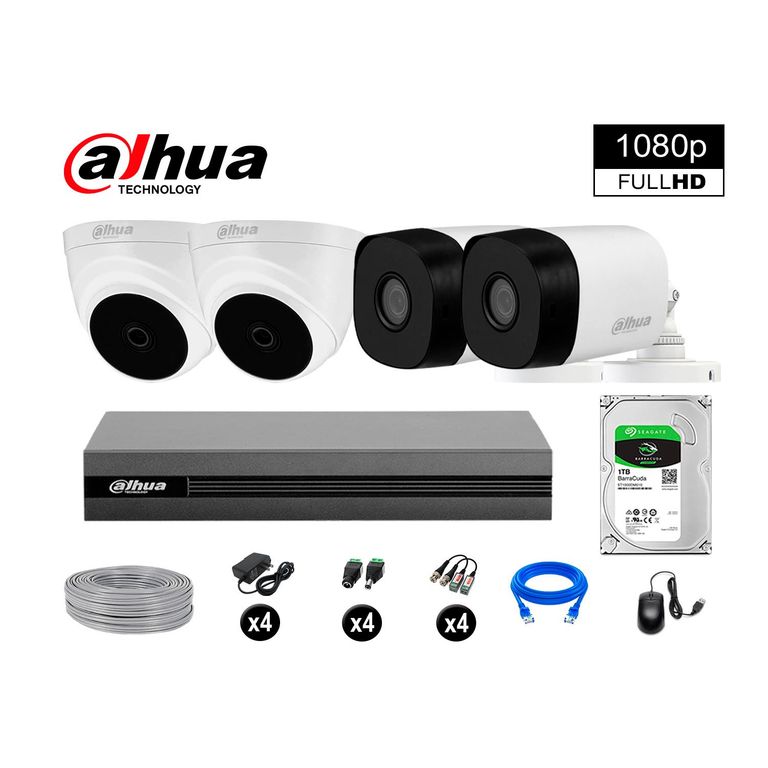 CÁMARAS SEGURIDAD KIT 4 FULL HD 1080P + DISCO 1TB COMPLETO