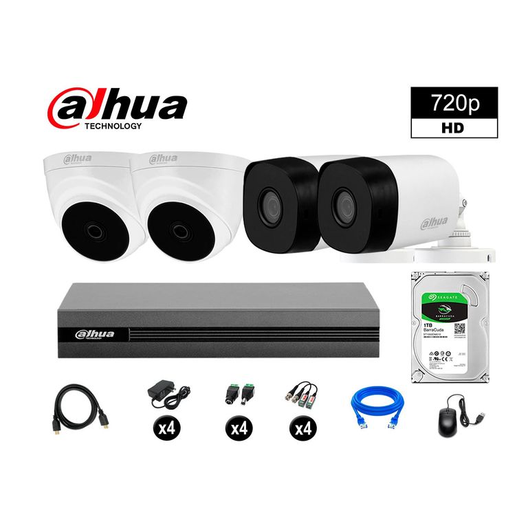 CÁMARAS SEGURIDAD KIT 4 HD 720P + DISCO 1TB HDMI