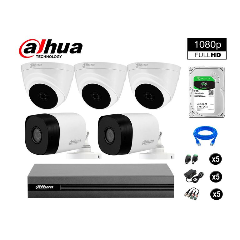 CÁMARAS SEGURIDAD KIT 5 FULL HD 1080P + DISCO 2TB HDMI