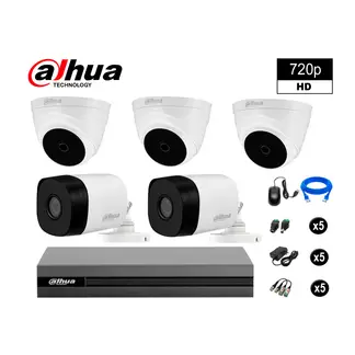 DAHUA - CÁMARAS SEGURIDAD KIT 5 HD 720P + CABLE HDMI