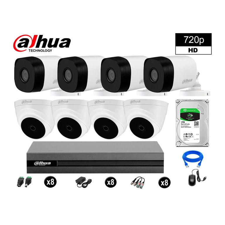CÁMARAS SEGURIDAD KIT 8 HD 720P + DISCO 1TB HDMI