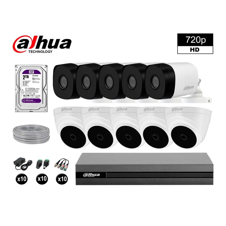 CÁMARAS SEGURIDAD KIT 10 HD 720P + DISCO 2TB COMPLETO