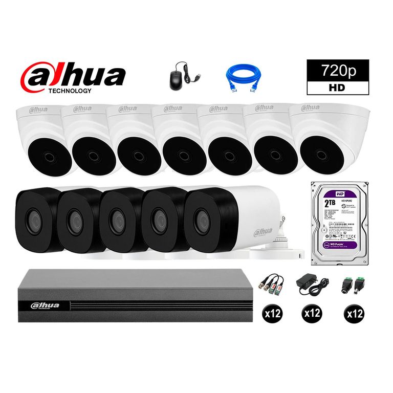 CÁMARAS SEGURIDAD KIT 12 HD 720P + DISCO 2TB HDMI
