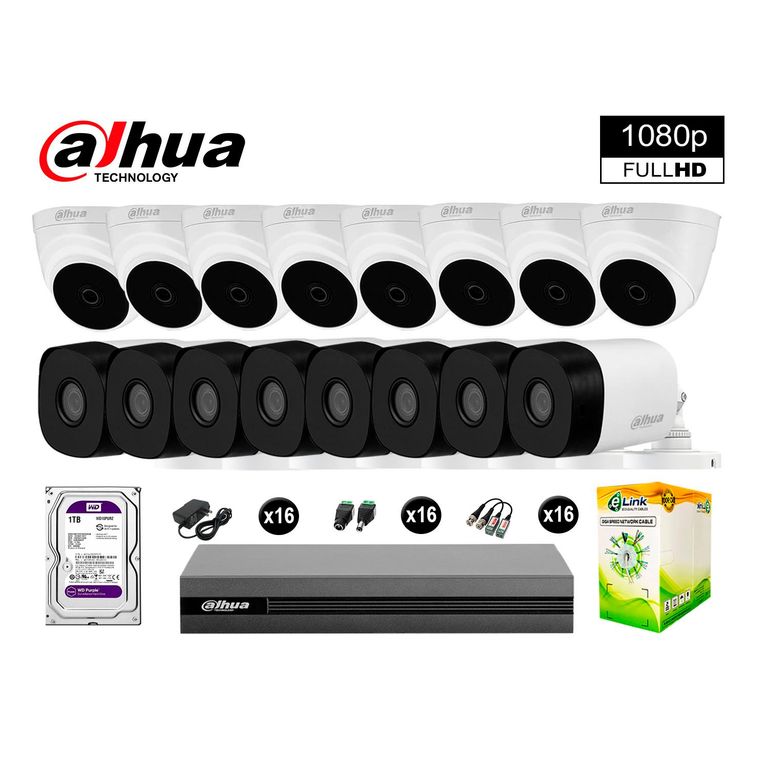 CÁMARAS SEGURIDAD KIT 16 FULL HD 1080P + DISCO 1TB COMPLETO