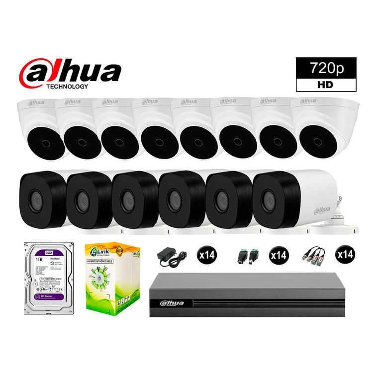 CÁMARAS SEGURIDAD KIT 14 HD 720P + DISCO 1TB COMPLETO