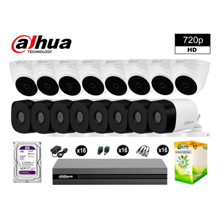 CÁMARAS SEGURIDAD KIT 16 HD 720P + DISCO 1TB COMPLETO