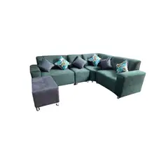 AMOBLART - Seccional Leyva 4 piezas + Banqueta + 6 Cojines - Verde