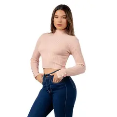 GENERICO - Chompa Crop Cuello Alto de Cashemira Color Nude