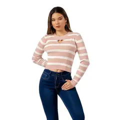 GENERICO - Chompa Casual Corazón de Cashemira Color Palo Rosa