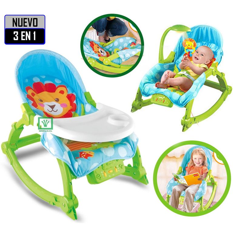 Silla de Comer Mecedora Vibrador Lámpara Musical Verde