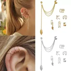 GENERICO - Aretes a presion dorado Vintage sin perforación para mujer- 7pcs