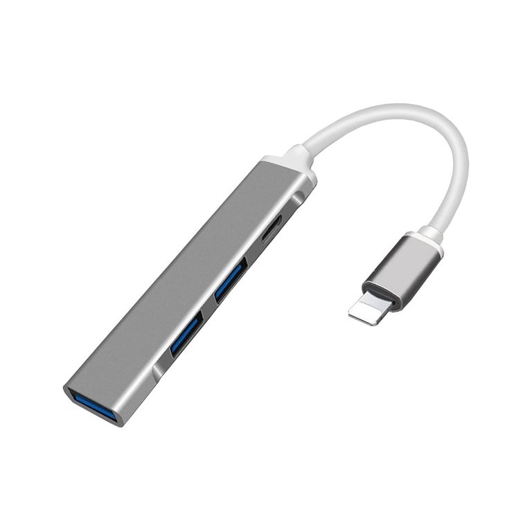 Adaptador 4 en 1 iPhone a 3*USB 3.0 y puerto IOS para carga