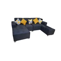 AMOBLART - Seccional L cama - 3 Piezas - Banqueta + 5 cojines - Negro