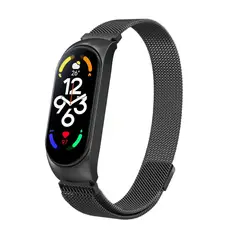 GENERICO - Correa milanés de acero para MI BAND 7 Negro