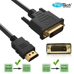 GENERICO - Cable Dvi 24+1 a Hdmi PVC 1.8 Metros TRAUTECH 24+1 Pines BIDIRECCIONAL