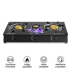 GENERICO - Cocina de Mesa a Gas de 3 Hornillas Vitrocerámico.