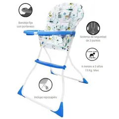 EBABY - Silla de comer CASSIE EB609 Azul y Blanco