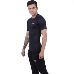 M MUSCLE MUSEUM - Polo Deportivo de Compresión Manga Corta Color Azul Oscuro para Hombre