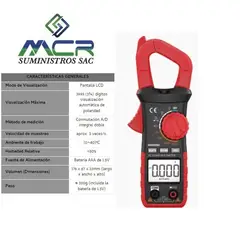 GENERICO - PINZA AMPERIMETRICA DIGITAL PROFESIONAL HASTA 600 AMPERIOS EN AC y DC