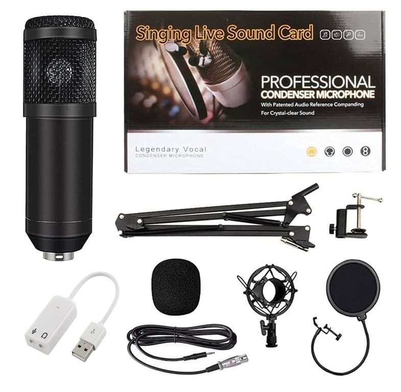 Kit Micrófono BM 800 Negro con Adaptador de audio USB para estudio
