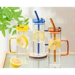 GENERICO - Vasos vidrio Borosilicato con Tapa y Sorbete de Colores Set X 4