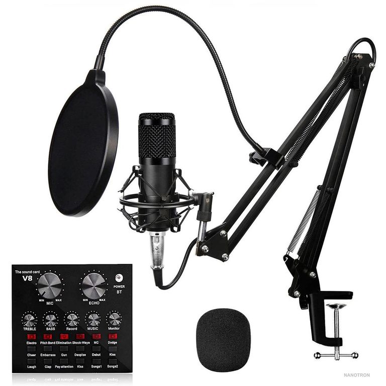 Kit Micrófono de estudio BM 800 Negro más interfaz de audio V8