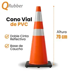 QRUBBER - Cono de tránsito 70cm naranja con base de caucho
