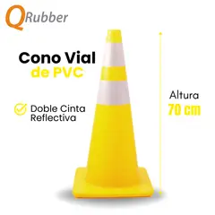QRUBBER - Cono de seguridad 70cm amarillo con doble cinta reflectiva