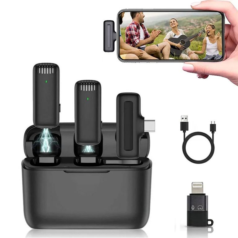 Micrófonos Inalámbricos 2 en 1 TipoC con Base de carga y Adaptador IOS