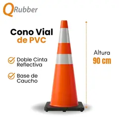 QRUBBER - Cono de seguridad 90cm naranja con base de caucho