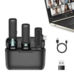 OEM - Micrófonos Inalámbricos 2 en 1 TipoC con Base de carga y Adaptador USB