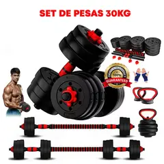 HOLGU - Pesas 30kg Set Convertible A Barra Y Pesa Rusa Importado + guantes gratis