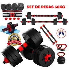 HOLGU - Pesas 30kg Set Convertible A Barra Y Pesa Rusa Importado