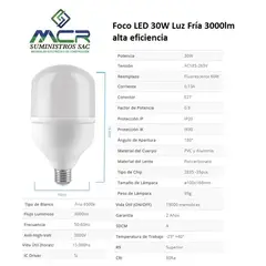 GENERICO - Foco LED 30W Luz Fría 3000lm alta eficiencia