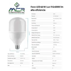 GENERICO - Foco LED 60W Luz Fría 6000lm alta eficiencia