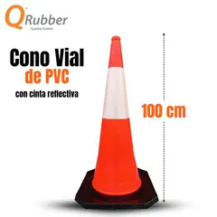 QRUBBER - Cono de tránsito 100cm naranja con base de caucho