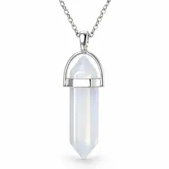 GENERICO - Collar Piedra Luna Mujer Acero Inoxidable Plateado Dije Cristal Hexagonal Elegante