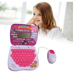 GENERICO - Mini Laptop Didáctico con Mouse Ingles - Español Rosado
