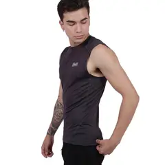 M MUSCLE MUSEUM - Polo Deportivo de Compresión Manga Cero Color Plomo para Hombres